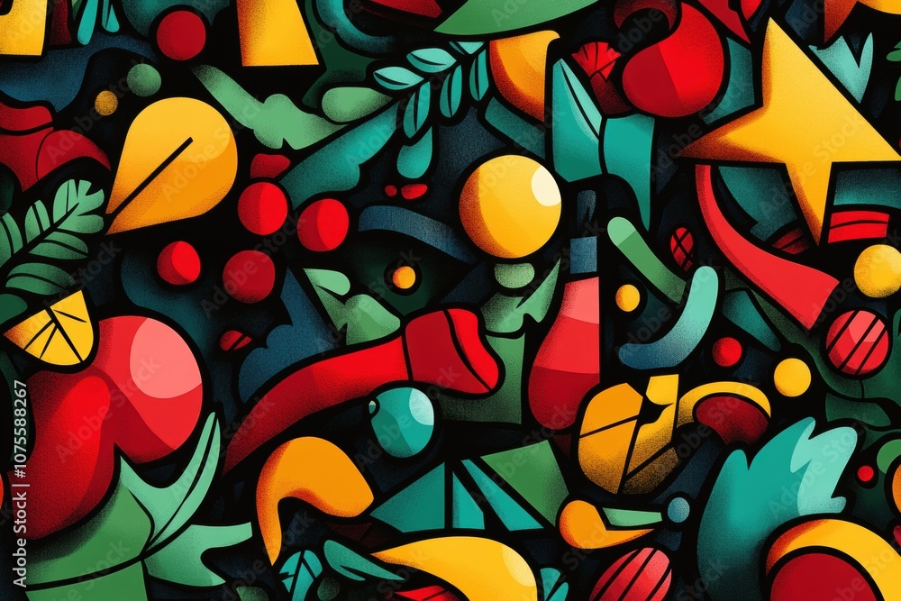 holiday pop art illustration, modern, fresh christmas pop art pattern illustration with a funky and festive twist on traditional holiday themes holiday pop art illustration, modern, fresh christmas pop art pattern illustration with a funky and festive twist on traditional holiday themes
