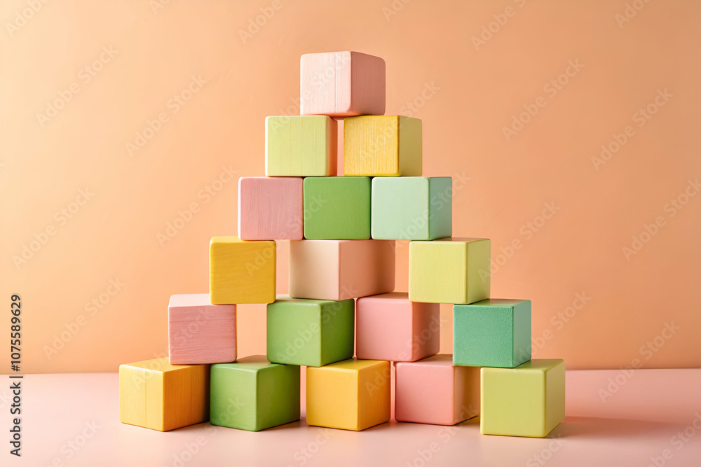 A colorful arrangement of stacked blocks against a pastel background creates a playful and vibrant visual. A colorful arrangement of stacked blocks against a pastel background creates a playful and vibrant visual.