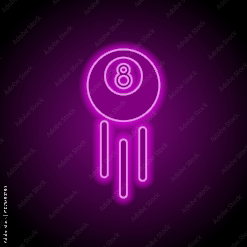 Billiard 8-ball simple icon. Flat design. Purple neon on black background Billiard 8-ball simple icon. Flat design. Purple neon on black background