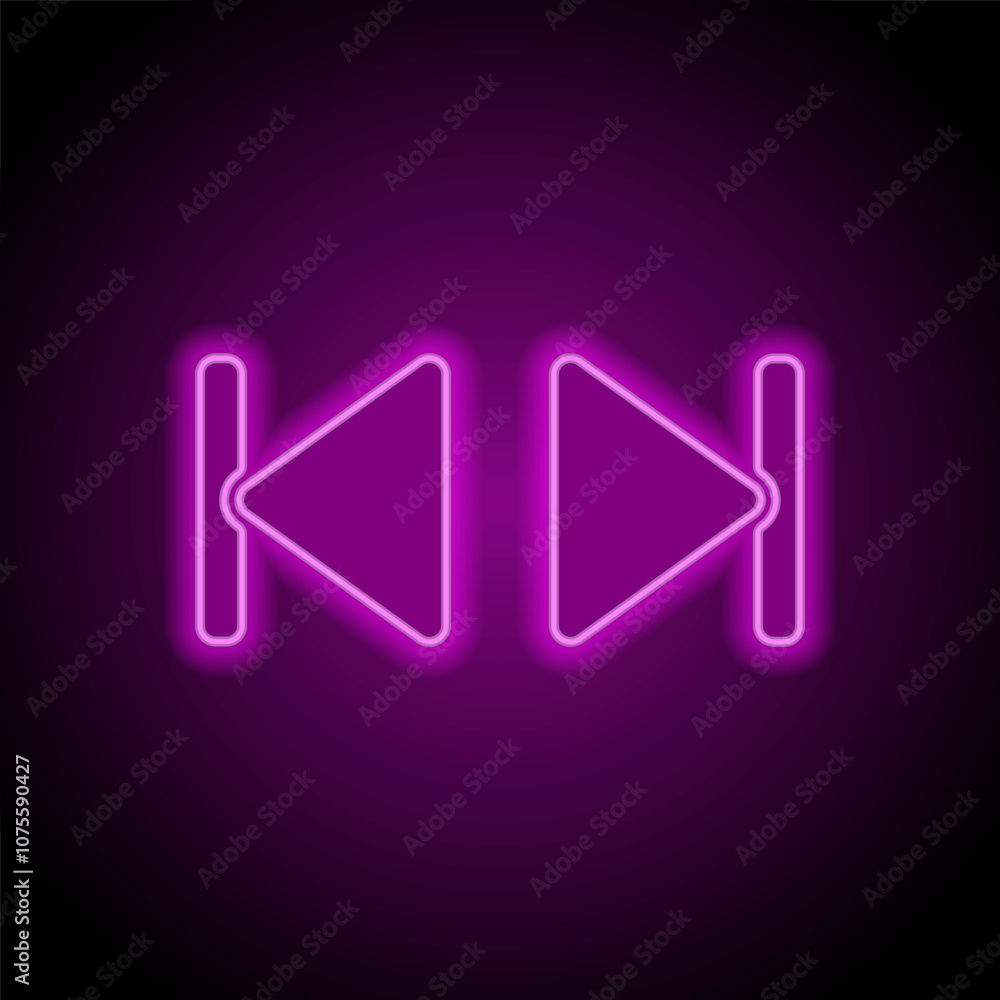 Back next musical simple icon. Flat design. Purple neon on black background Back next musical simple icon. Flat design. Purple neon on black background