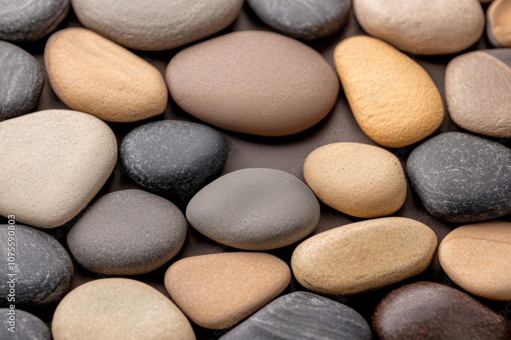 A flat lay arrangement showcasing textured stones in warm earthy tones, perfect for natural aesthetics and design A flat lay arrangement showcasing textured stones in warm earthy tones, perfect for natural aesthetics and design