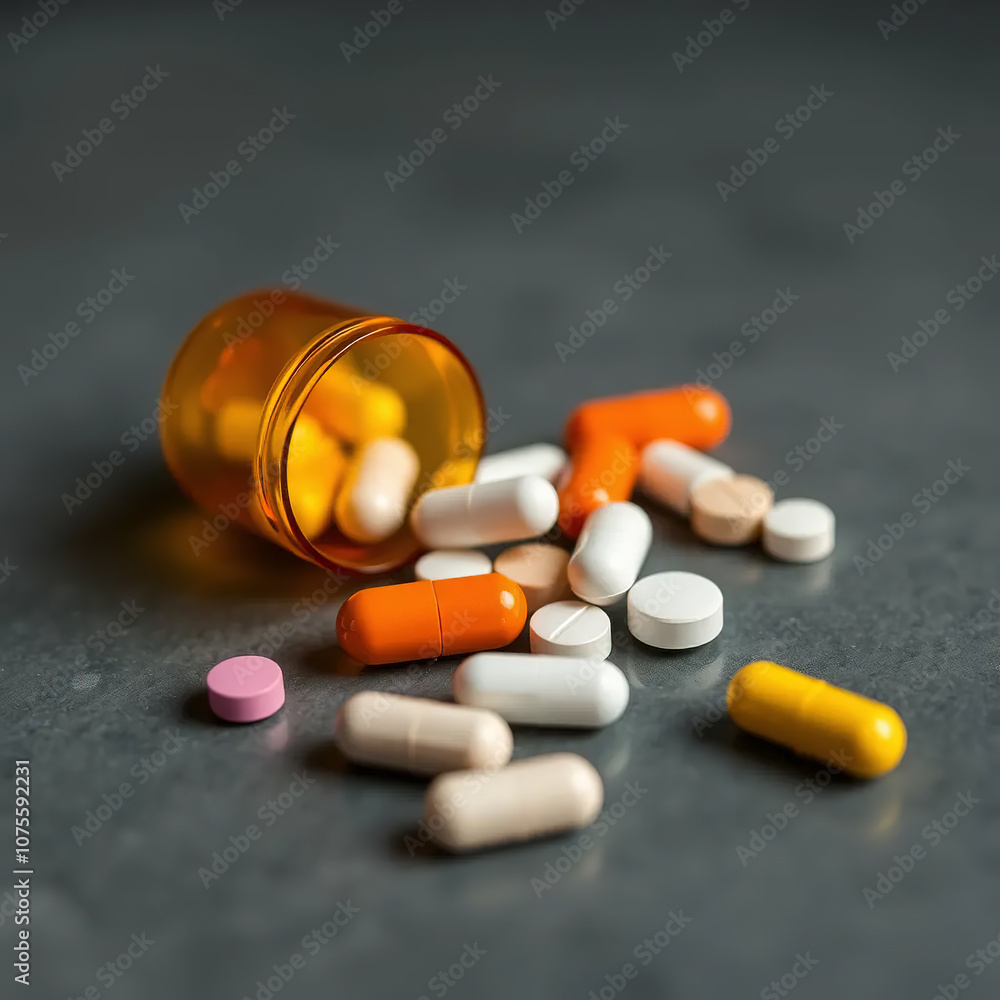 Different pills on the table, close up
Different pills on the table, close up