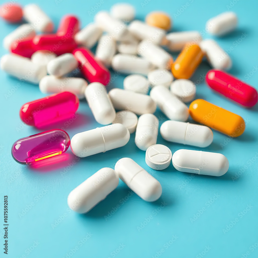 Different pills on the table, close up
Different pills on the table, close up