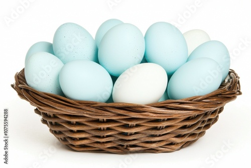 Wallpaper Mural Elegant Blue and White Eggs in a Woven Basket, Perfect for Spring Decor, Easter Celebrations, and Natural Kitchen Aesthetics, Bright and Cheerful Springtime Vibes Torontodigital.ca