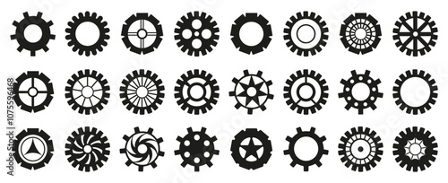 Set of black bike sprocket icon. Gear mechanism icon collection