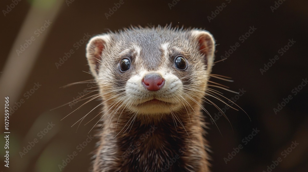 Fototapeta premium Curious ferret with bright eyes exploring its daytime habitat in the wild