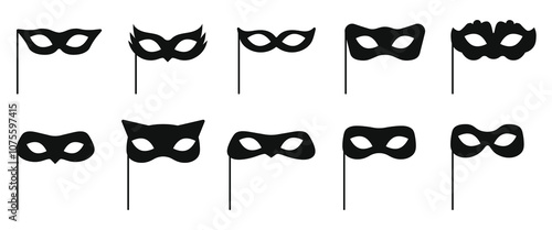 Set of black masquerade mask icons for carnival, holiday, celebration