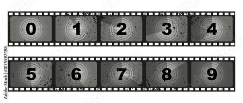 Set of film countdown filmstrip on a white background