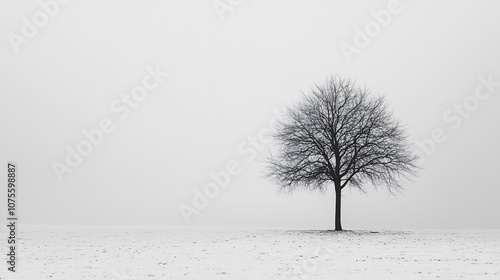 Wallpaper Mural A lone tree stands in a snowy field, silhouetted against a hazy sky. Torontodigital.ca
