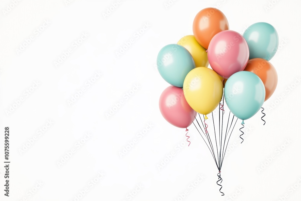 Colorful Helium Balloons Floating Against a Soft White Background, Perfect for Celebrations and Festive Occasions in Any Theme or Event Setting Colorful Helium Balloons Floating Against a Soft White Background, Perfect for Celebrations and Festive Occasions in Any Theme or Event Setting