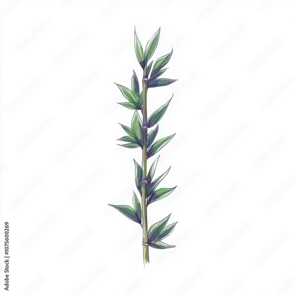 Naklejka premium of a Green Plant Stem with Leaves, Featuring a Delicate and Artistic Style That Showcases the Natural Beauty of Flora and Botanical Elements