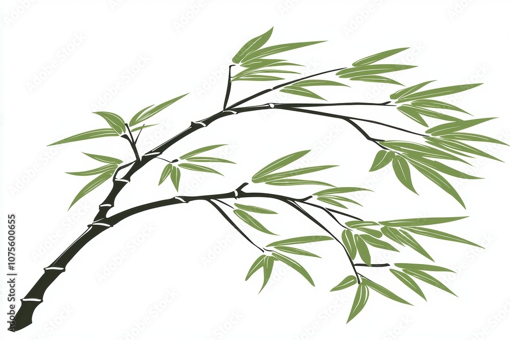 Fototapeta premium Elegant Bamboo Branch with Lush Green Leaves in Artistic Style, Perfect for Nature-Themed Designs and Eco-Friendly Concepts, Ideal for s and Backgrounds