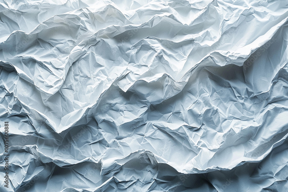 Fototapeta premium Crinkled white paper texture with shadows and depth under soft light
