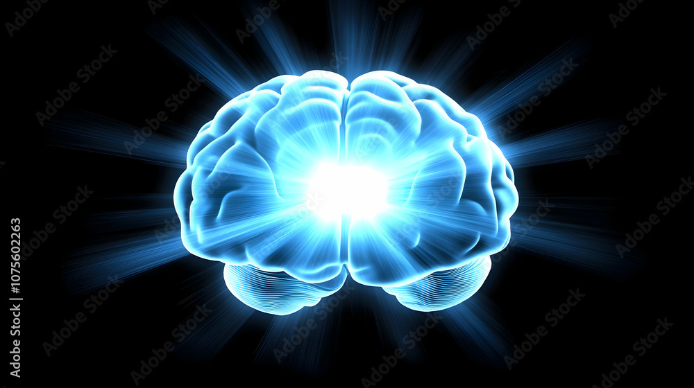 Glowing brain with beams of light, symbolizing free will and decision-making. illustrations Glowing brain with beams of light, symbolizing free will and decision-making. illustrations