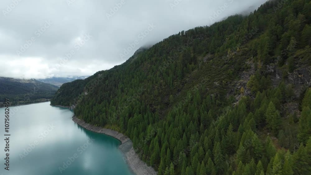 Lai da Marmorera, FPV drone, Switzerland lake, blue algae forest mountains 2 Lai da Marmorera, FPV drone, Switzerland lake, blue algae forest mountains 2