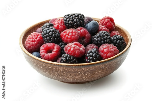 A colorful assortment of fresh berries in a wooden bowl ready for a healthy snack or dessert at any time of day. Generative AI