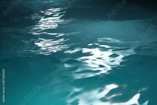 Turquoise night sea in moonlight, moon path on waves. Realistic 3d rendering..