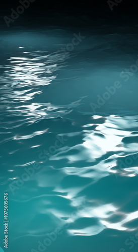 Turquoise night sea in moonlight, moon path on waves. Vertical photo for smartphones, realistic 3d rendering..