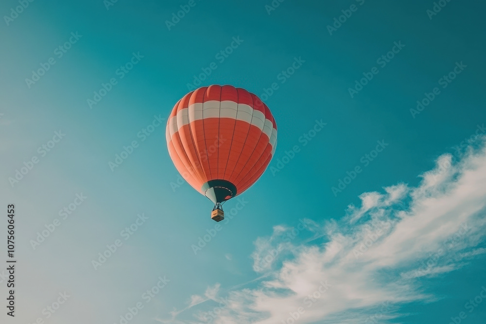 Naklejka premium Hot Air Balloon Floating in Clear Blue Sky