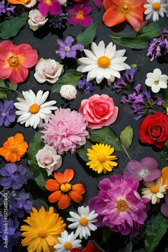 Colorful Flowers Floating on Water Surface