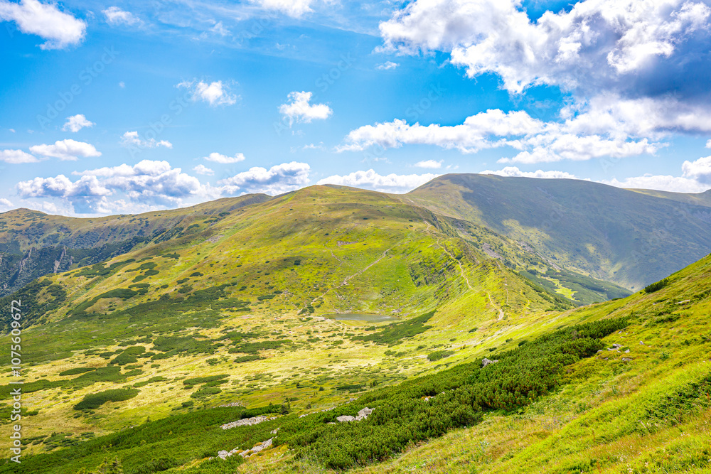 Fototapeta premium Panorama of Lake Nesamovyte. Tourist place. Ukrainian Carpathians.