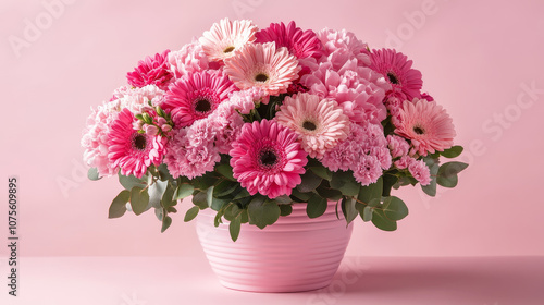 Wallpaper Mural "A charming pink background adorned with gerberas and fresh carnations for decoration."






 Torontodigital.ca