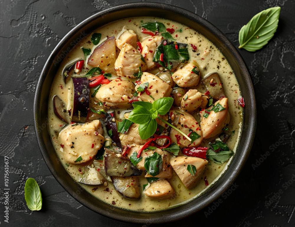 Delicious Green Curry with Chicken Close-up Delicious Green Curry with Chicken Close-up