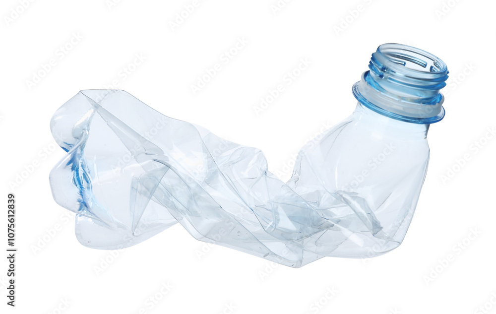 One crumpled plastic bottle isolated on white One crumpled plastic bottle isolated on white