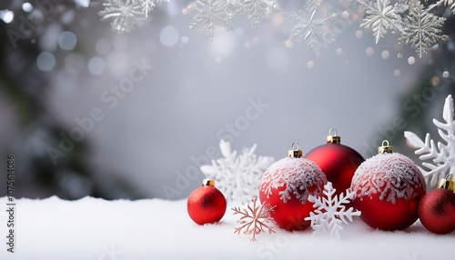  White winter scene featuring snowflakes, red Christmas balls, and snow falling onto a blank_1(1939) photo