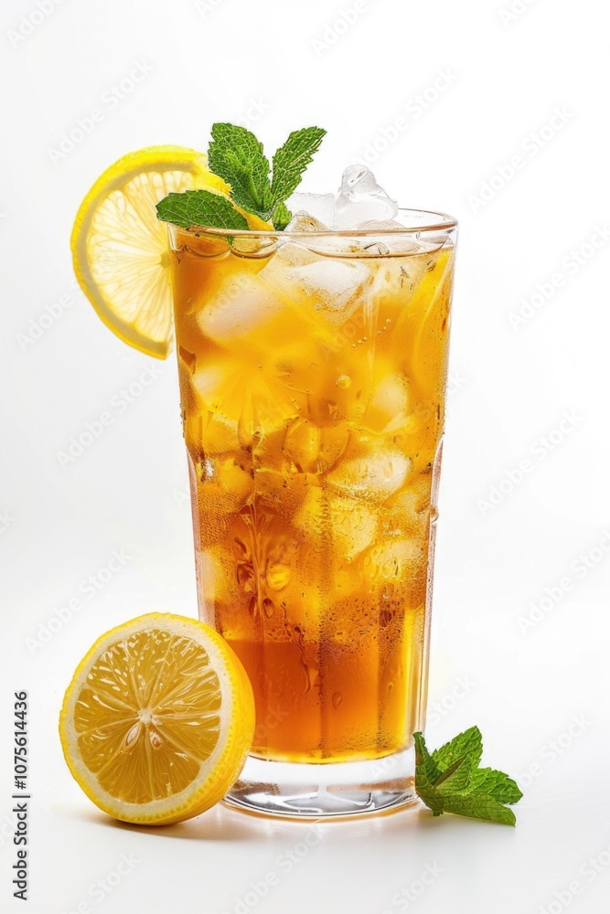 Iced Lemonade. Refreshing Lemonade Cocktail with Mint Garnish in Glasses Isolated on White Background Iced Lemonade. Refreshing Lemonade Cocktail with Mint Garnish in Glasses Isolated on White Background