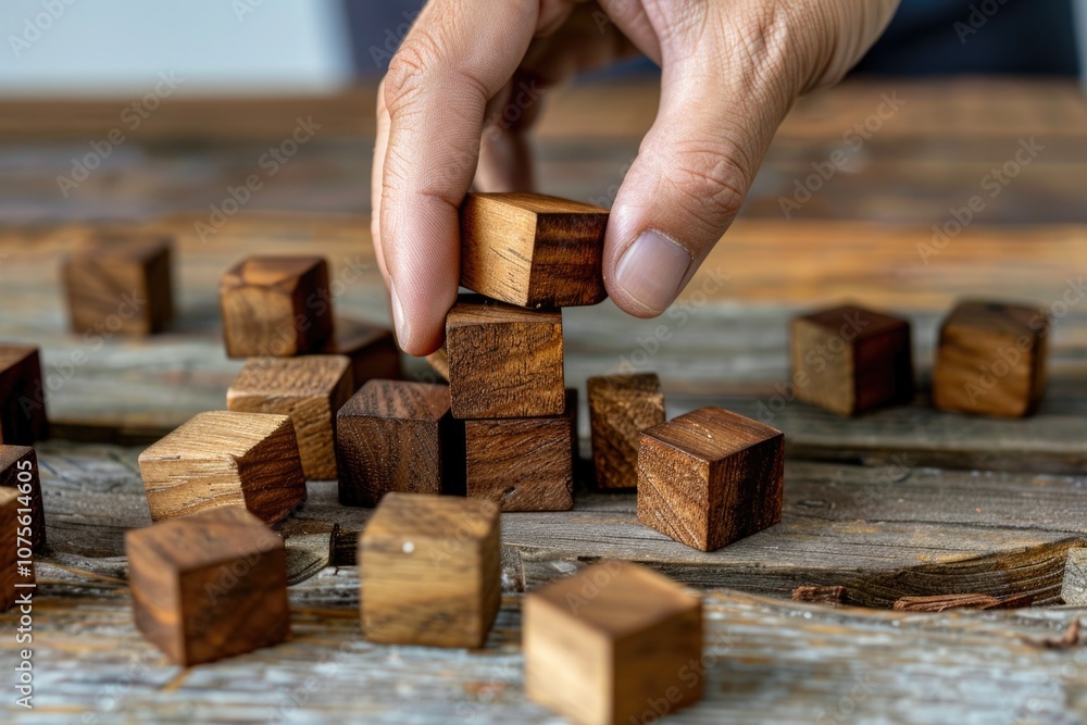 Knowledge Building. Cognition Transfer and Business Management with Wooden Blocks on Table Knowledge Building. Cognition Transfer and Business Management with Wooden Blocks on Table
