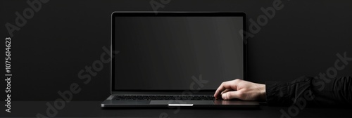 Laptop Banner. Man Typing on Modern Laptop Computer Screen Mockup for Business Online Concept