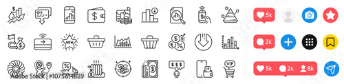 Rise price, Fan engine and Decreasing graph line icons pack. Social media icons. Radiator, Graph phone, Inflation web icon. Payment, Pyramid chart, Phone payment pictogram. Vector