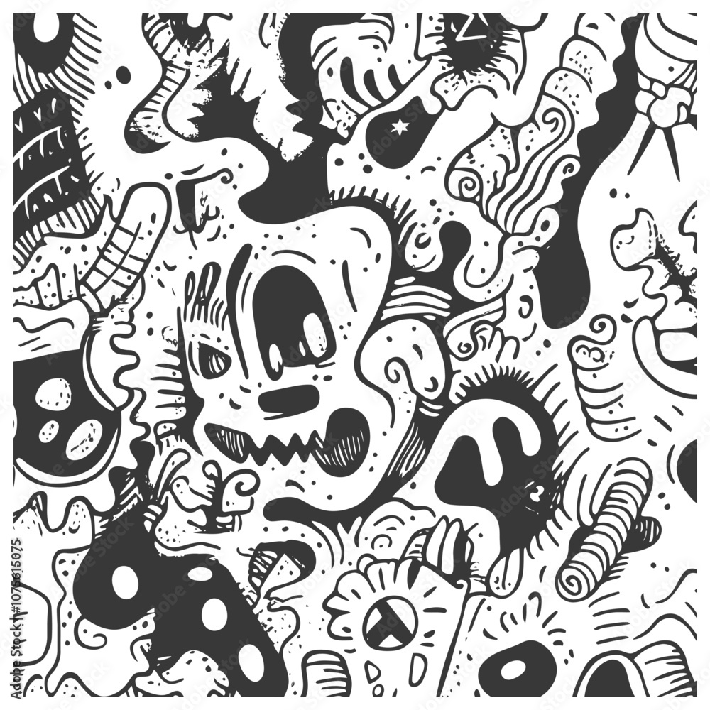 Abstract Doodle Pattern with Black and White Shapes Abstract Doodle Pattern with Black and White Shapes