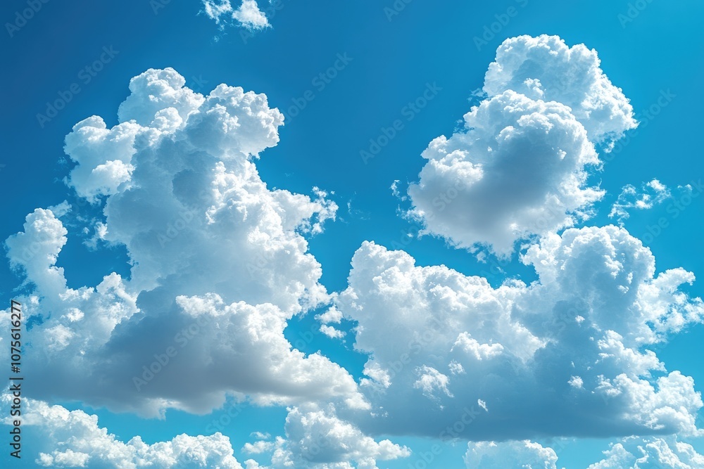 Naklejka premium Large, Fluffy Cumulus Clouds Against a Clear Blue Sky