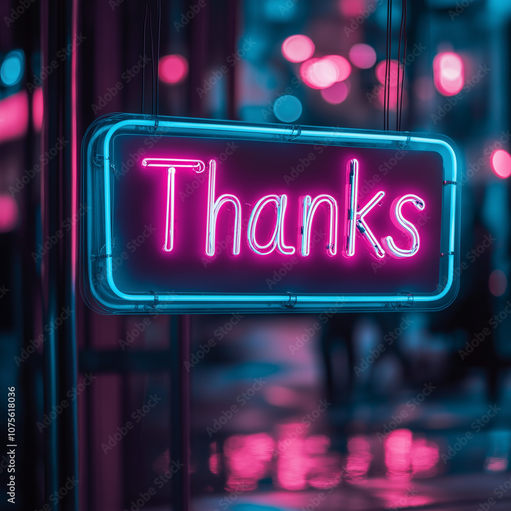 neon thanks sign in pink and blue neon thanks sign in pink and blue