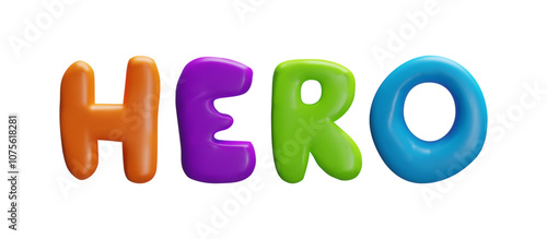 3D vector illustration with the word hero, colorful letters made of plasticine