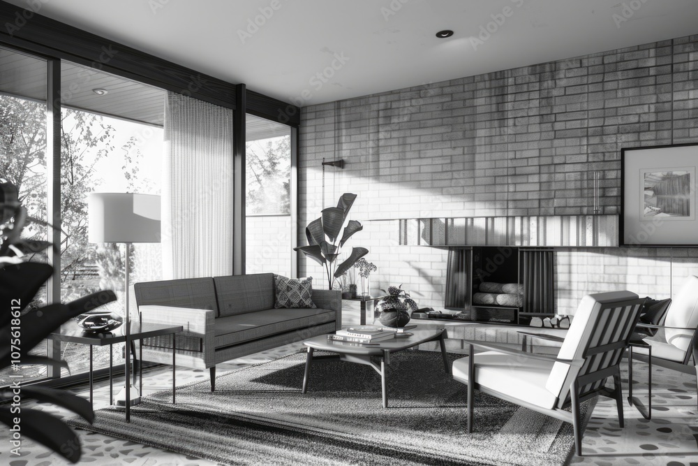 Modernism. Mid-Century Living Room Interior Design in a Modern Villa Modernism. Mid-Century Living Room Interior Design in a Modern Villa
