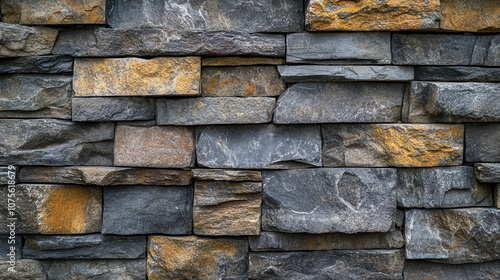 Natural stone wall featuring textured gray and yellow stones in a contemporary design, enhancing the beauty of modern architecture