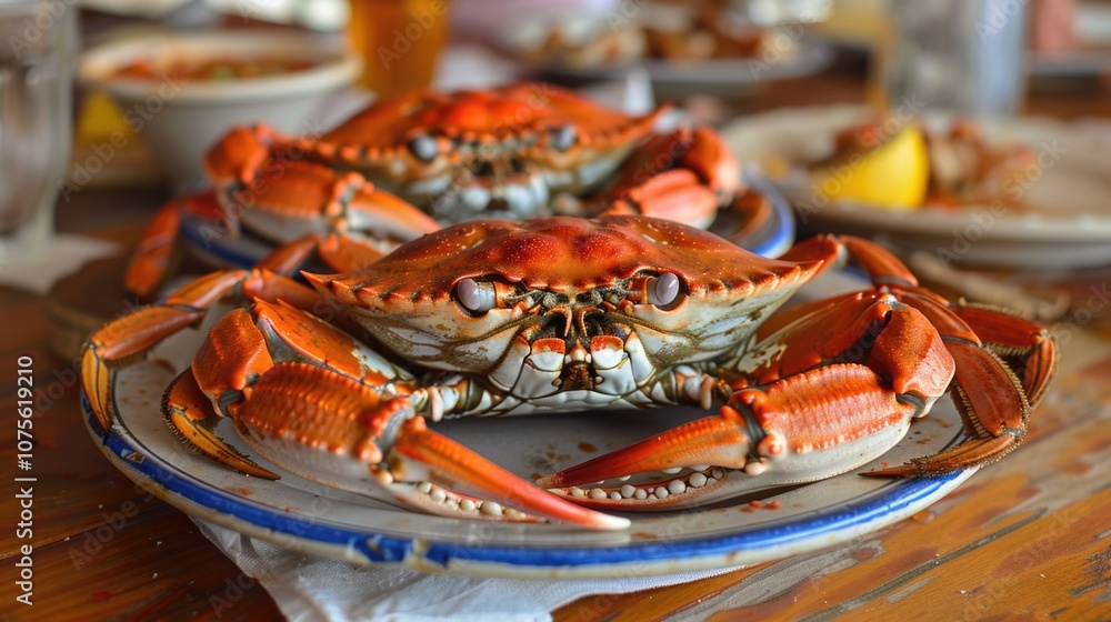 Seafood Crabs. Delicious Tidal Crustacean - Steamed Maryland Delicacy Seafood Crabs. Delicious Tidal Crustacean - Steamed Maryland Delicacy