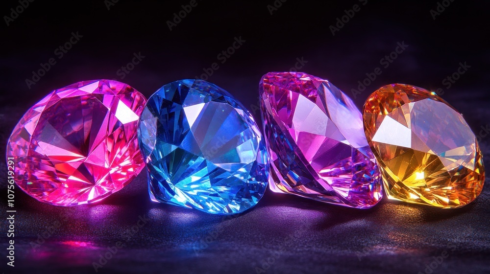 Four colorful gemstones on a black background. Four colorful gemstones on a black background.