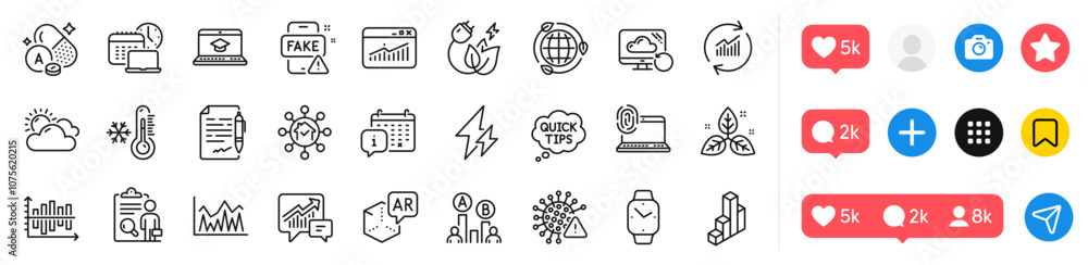 Computer fingerprint, Fake news and Accounting line icons pack. Social media icons. Sunny weather, Calendar, Recovery cloud web icon. 3d chart, Fair trade, Vitamin a pictogram. Update data. Vector Computer fingerprint, Fake news and Accounting line icons pack. Social media icons. Sunny weather, Calendar, Recovery cloud web icon. 3d chart, Fair trade, Vitamin a pictogram. Update data. Vector