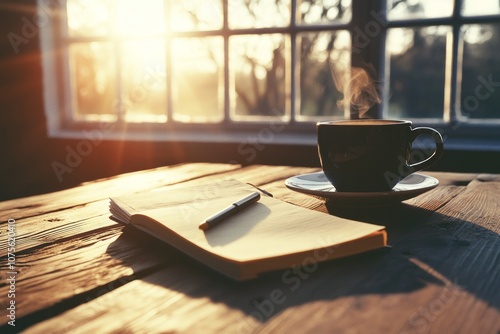 Wallpaper Mural A cup of coffee and notebook by a window. Torontodigital.ca