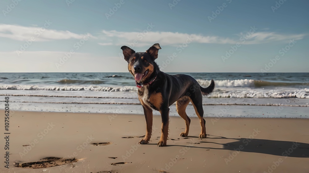 dog playing on the beach