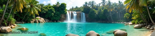 360 degree photo, Tropical Waterfall and Lagoon, A 360-degree image