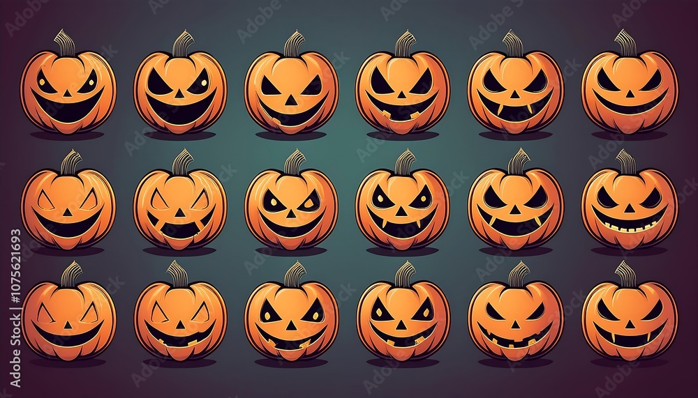 Spooky pumpkin faces on a solid background, perfect for October horror parties and fest_1(1698) Spooky pumpkin faces on a solid background, perfect for October horror parties and fest_1(1698)