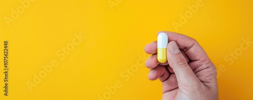 Hand holding multivitamin capsules provides essential health support for vitality