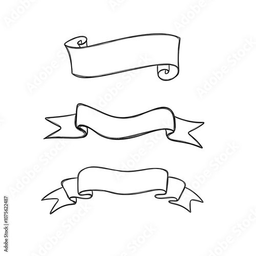 Set Ribbons Banner Line Art Design Drawing Artwork