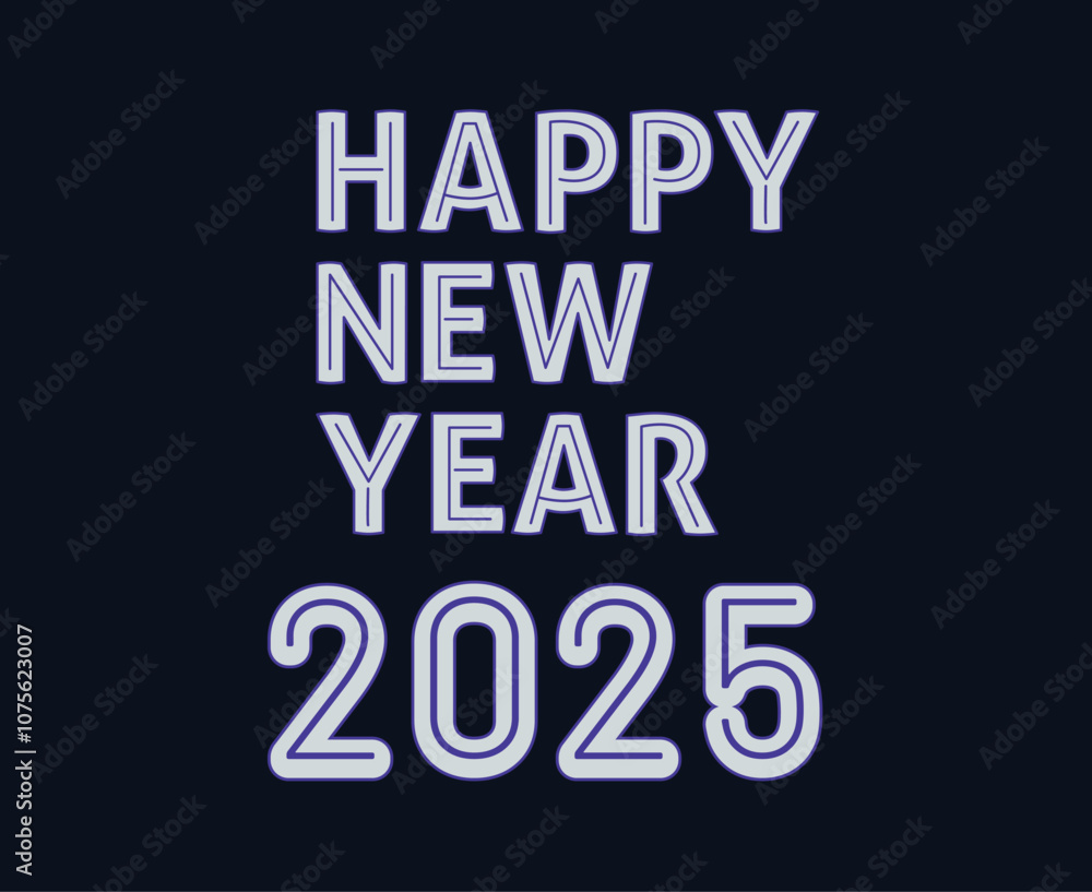 Happy New Year 2025 Typography Design Blue Abstract Vector Illustration Happy New Year 2025 Typography Design Blue Abstract Vector Illustration