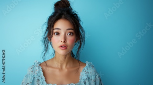 portrait of a woman, blue background